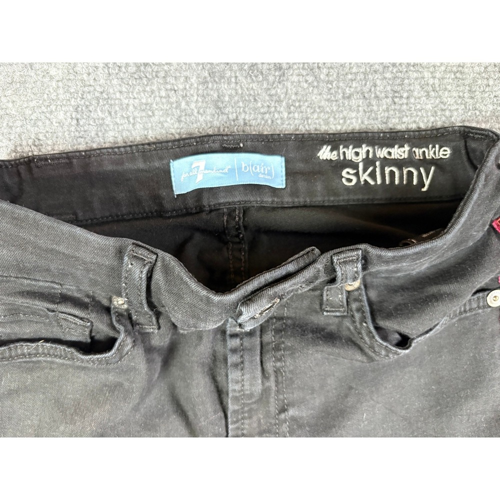 7 For All Mankind b(air) High Waist Ankle Skinny Jeans Black Velvet Stripe 24 - Picture 2 of 10